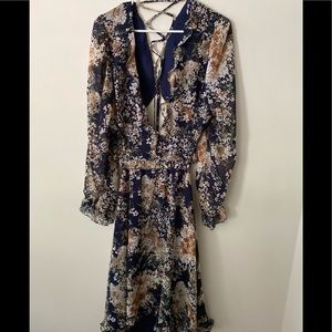 Plus Ditsy Floral Print Lace Up Backless Dress